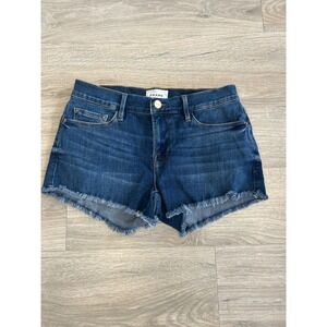 FRAME Le Cutoff Denim Shorts Frayed Hem Dark Blue Jean Cut Off Size 25